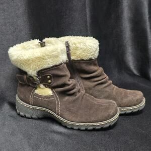 BareTraps Leather Faux Fur Suede Mid Calf Breesen Winter Boots Side Zip Shoes